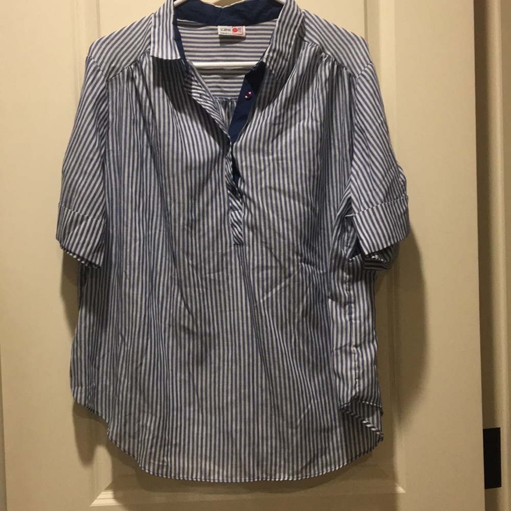 Like New!Square One Vintage 1/4 button down stripe short sleeve tab top size 44